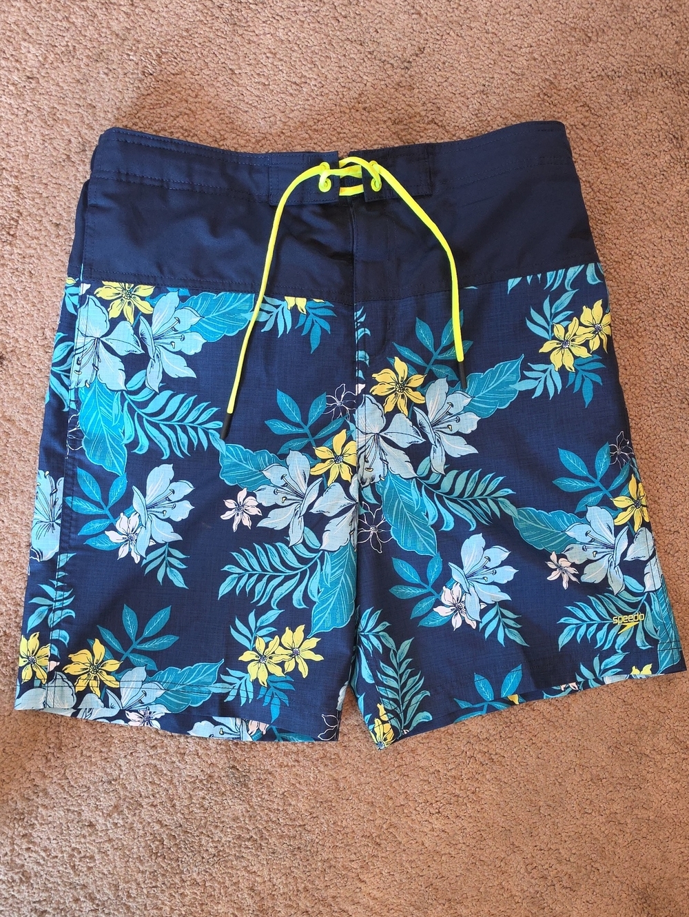Speedo Navy Floral Swim Shorts with Blue and Yellow Accents